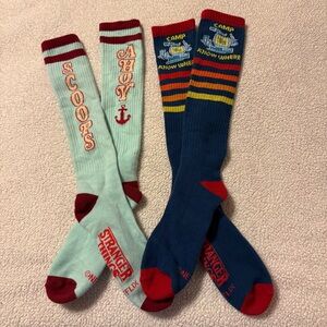 Stranger Things "Camp Know Where" & “Ahoy Scoops” Crew Socks Light Blue